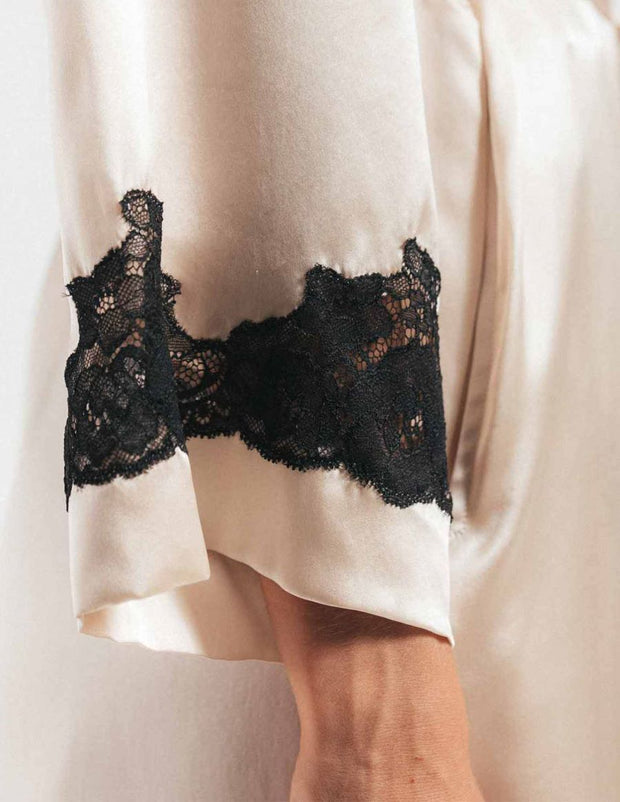 SG💎DearBelleLingerie /SECRET GARDEN/ Floral Smooth Satin Two Piece Set Lingerie  Sleepwear Lace Pajamas Silk Night Dress