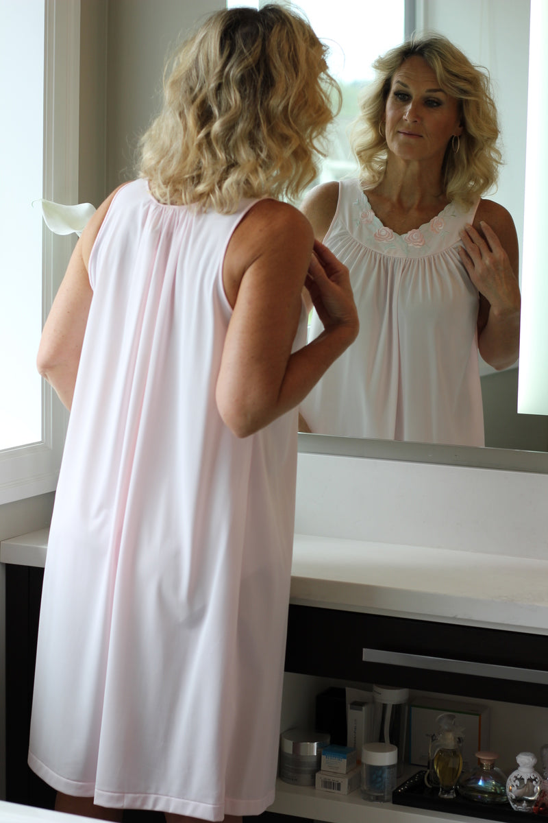 Shadowline Women's Short V-Neck Nightgown - Opacitrique Nylon, Below-Knee Length, Lace Trim - View #4