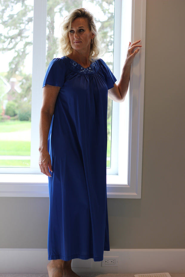 Shadowline Short Sleeve Long Nightgown in royal blue
