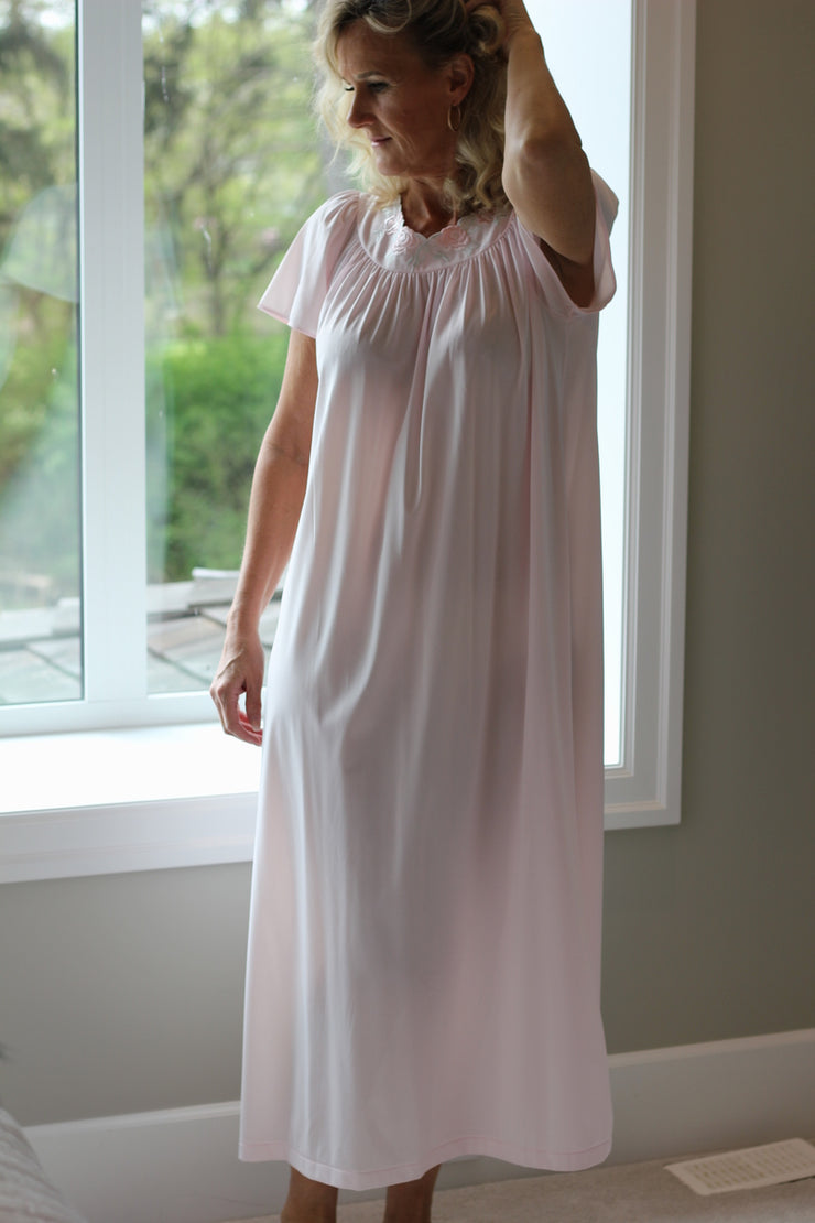 Shadowline Short Sleeve Long Nightgown  in pink
