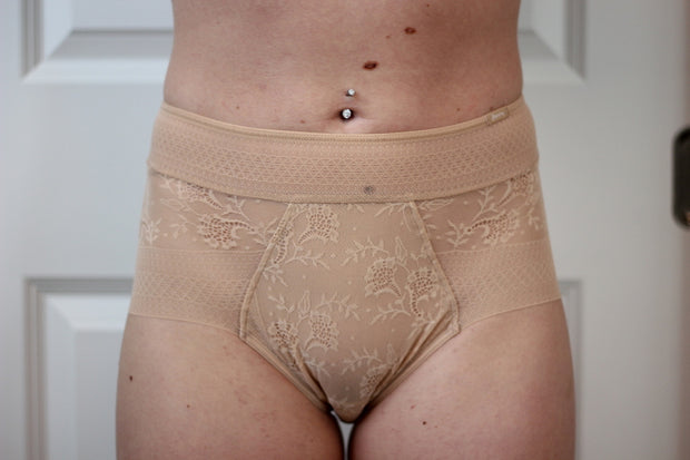 Luxury Stretch Tulle High-Waisted Knickers in Sand
