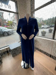 Diamond Tea Velour Zip Robe in royal blue