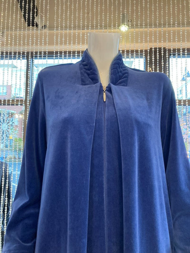 Diamond Tea Cotton Velour Zip Robe ink blue