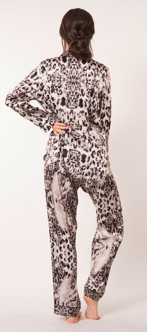 back view Femme Fatale Silk Leopard PJ Set - 6500